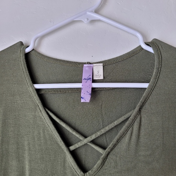 LAST CHANCE!Alya Olive Green Strappy Front Long sleeve Blouse - Picture 3 of 6